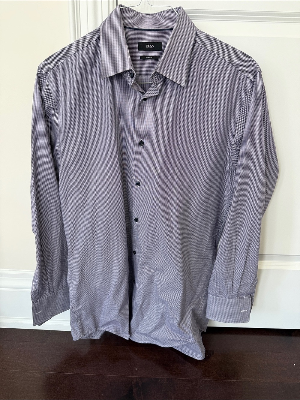 BOSS Men’s Cotton Purple Micro-Pattern Dress Shirt